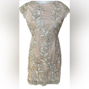 She & Sky Gold/Cream Floral Embellished Backless Dress LG holiday party ready